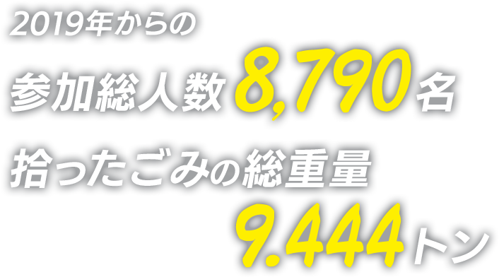 2019年からの参加総人数8,790名 拾ったごみの総重量9.444トン